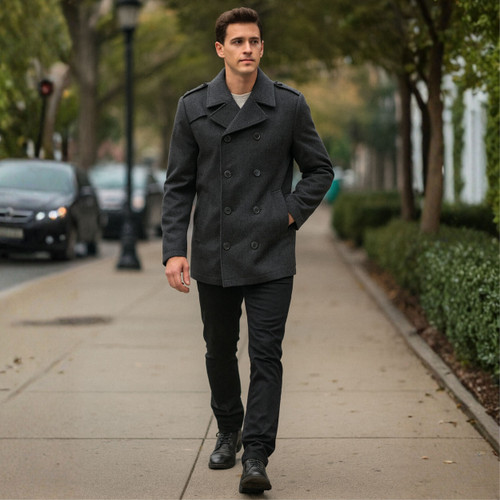 Alpine Swiss Jake Mens Wool Pea Coat Double Breasted Peacoat